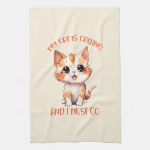 My Cat Is Calling Cute Orange Cat Kitchen Towel
