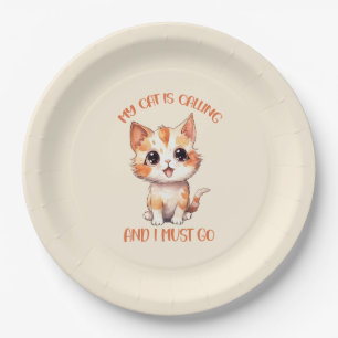 My Cat Is Calling Cute Orange Cat Paper Plates
