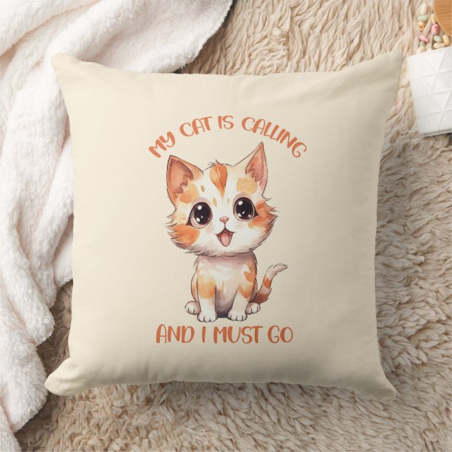 My Cat Is Calling Cute Orange Cat Throw Pillow (Blanket)