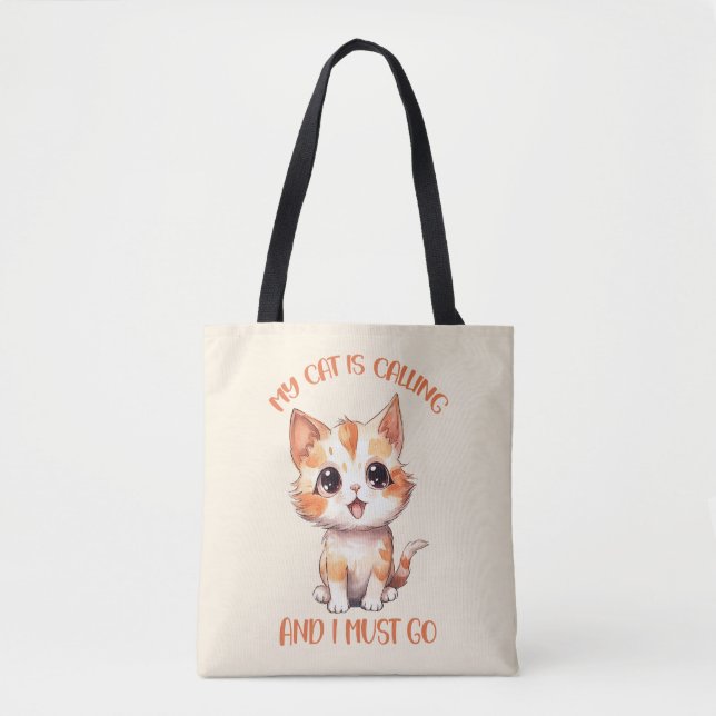 My Cat Is Calling Cute Orange Cat Tote Bag (Front)