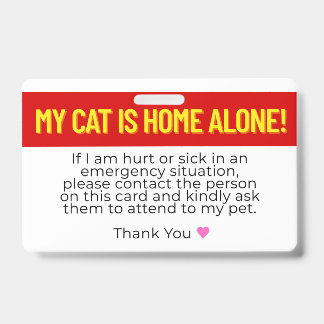 My Cat Is Home Alone Emergency Contact Card Badge