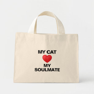 My Cat Is My Soulmate Red Heart Cat Lover Mini Tote Bag
