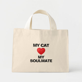 My Cat Is My Soulmate Red Heart Cat Lover Mini Tote Bag