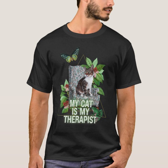 My Cat Is My Therapist   Cat In Chair Mental Healt T-Shirt (Front)