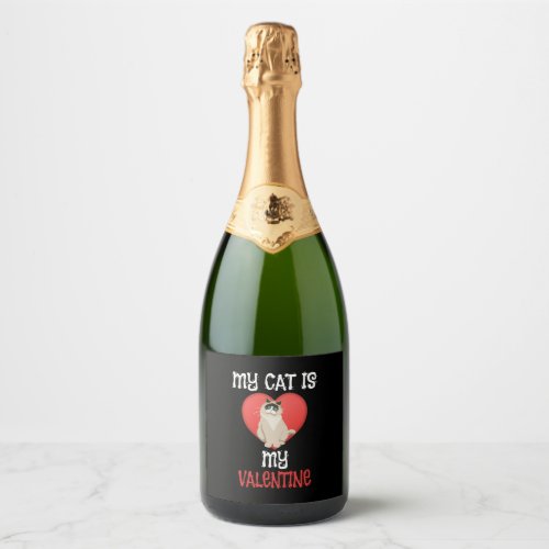 My Cat Is My Valentine Cat Lovers Graphic Sparkling Wine Label