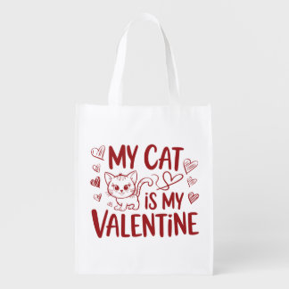 My Cat is My Valentine Grocery Bag