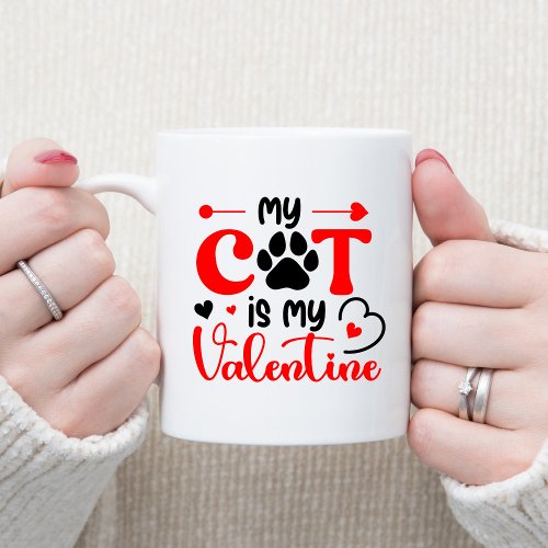 My Cat Is My Valentine Heart Paws Coffee Mug