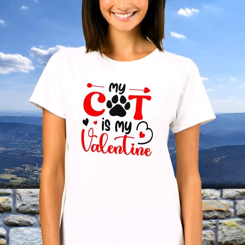 My Cat Is My Valentine Heart Paws T_Shirt