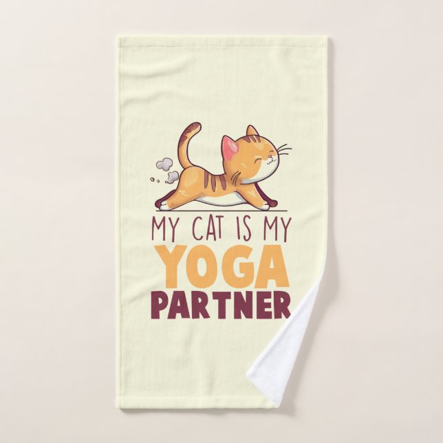 My Cat Is My Yoga Partner – Stretching Cat Bath Towel Set (Hand Towel)
