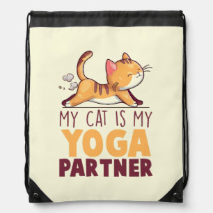My Cat Is My Yoga Partner – Stretching Cat Drawstring Bag