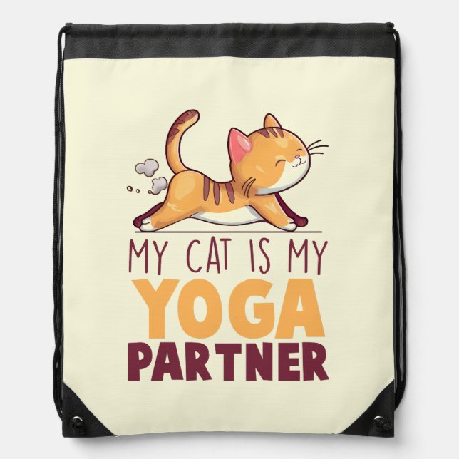 My Cat Is My Yoga Partner – Stretching Cat Drawstring Bag (Front)