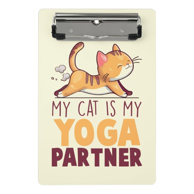 My Cat Is My Yoga Partner – Stretching Cat Mini Clipboard (Front)