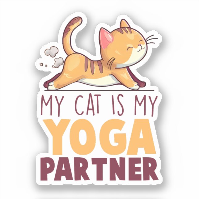 My Cat Is My Yoga Partner – Stretching Cat Sticker (Front)
