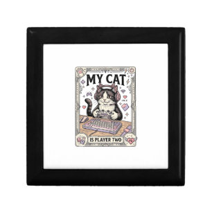 My Cat Is Player Two Cat Gamer Tech Vintage Vector Gift Box