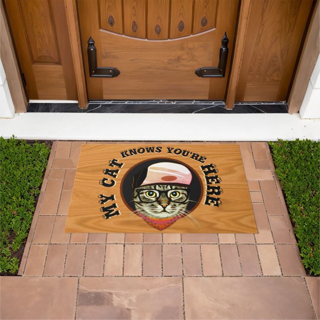 My Cat Knows You're Here Cat Doggie Door Doormat (Outdoor)