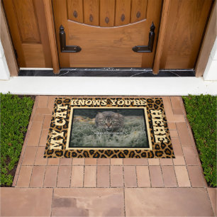 My Cat Knows You're Here Personalized Photo Doormat