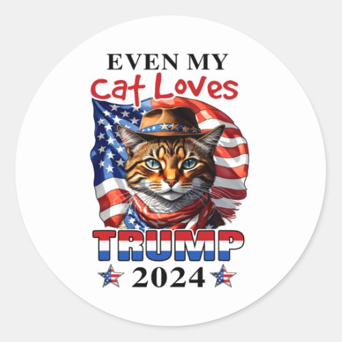 My Cat Loves Trump 2024 4th Of July Cat Lover Usa  Classic Round Sticker