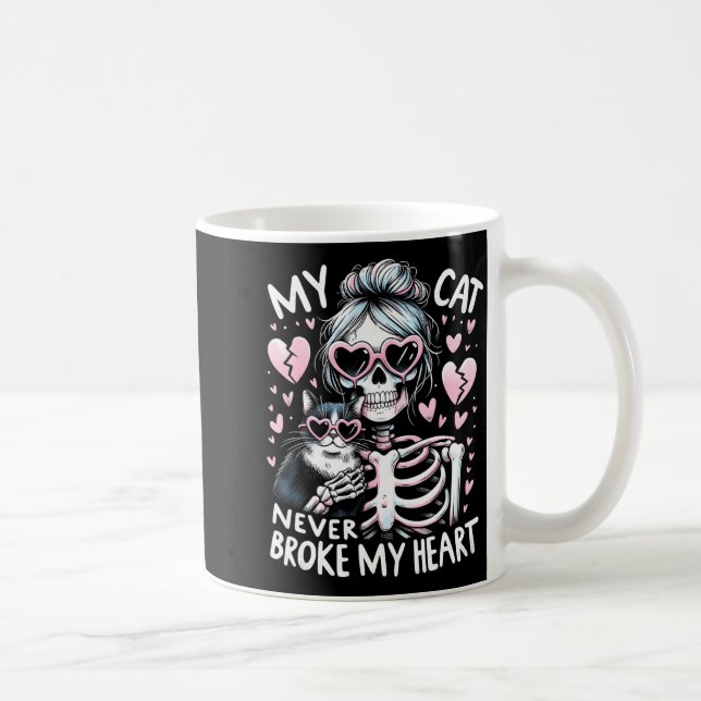My Cat Never Broke My Heart Funny Skeleton Cat Val Coffee Mug (Right)