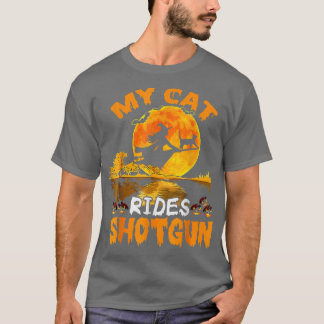 My Cat Rides Shot Witch Fly Broomstick Bat Hallowe T-Shirt