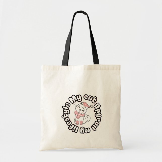 My Cat Upgraded My Lifestyle – Cute Cat Design Tote Bag (Front)