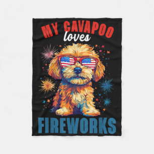 My Cavapoo Loves Fireworks 4th Of July Patriotic D Fleece Blanket