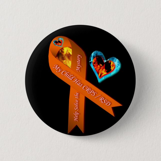 My Child Has CRPS RSD Fire Ice Hearts Pinback Button (Front)