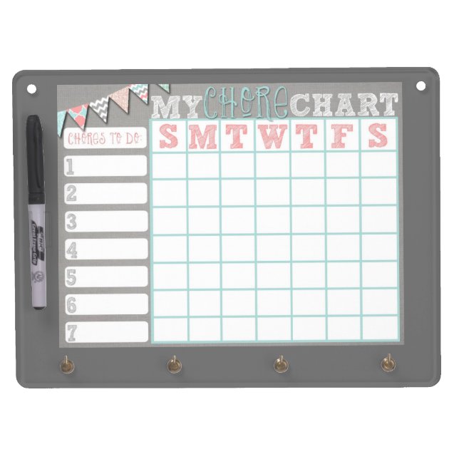 My Chore Chart Dry Erase Board With Keychain Holder (Front)