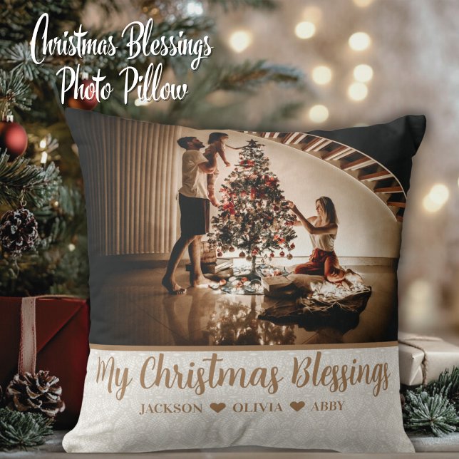 My Christmas Blessings Custom Photo and Text Throw Pillow (My Christmas Blessings Custom Photo and Text Throw Pillow - Add your favorite photo and custom text.)