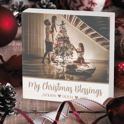 My Christmas Blessings Custom Photo and Text Wooden Box Sign