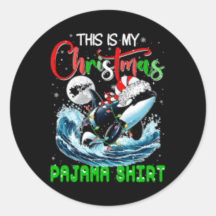 My Christmas Pajama Santa Orca Sea Animal Lover Ki Classic Round Sticker
