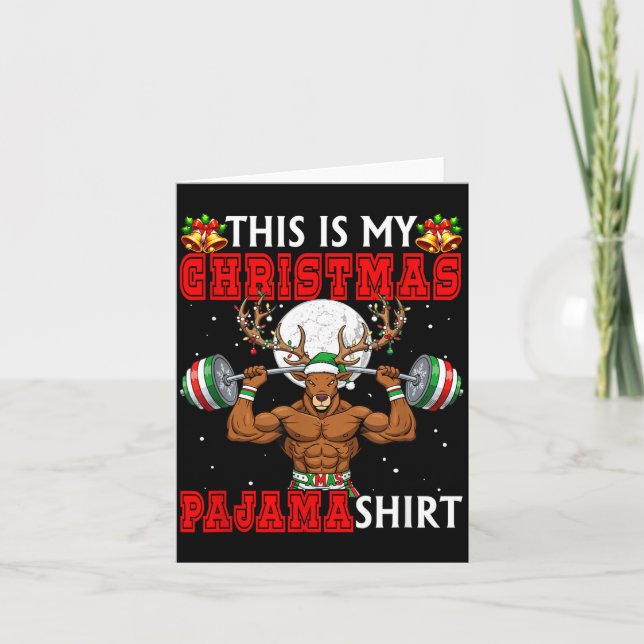 My Christmas Pajama Shirt Reindeer Muscle Weightli Card (Front)