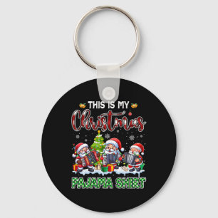 My Christmas Pajama Three Santa Playing Accordions Keychain
