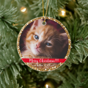 My Christmas Pet gold glitter Ceramic Ornament