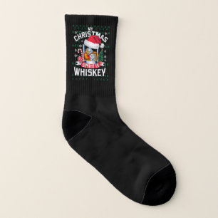 My Christmas Spirit Is Whiskey Ugly Sweater Xmas P Socks