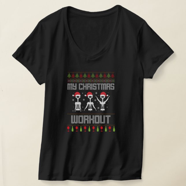My Christmas Workout Gym Corkscrew Wine Xmas Gift T-Shirt (Laydown)