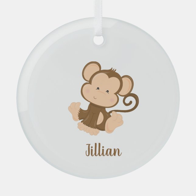 My Circus My Monkey with Custom Name Glass Ornament (Front)