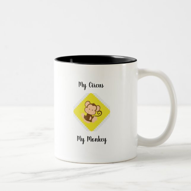 My Circus My Monkey with Custom Name Two-Tone Coffee Mug (Right)