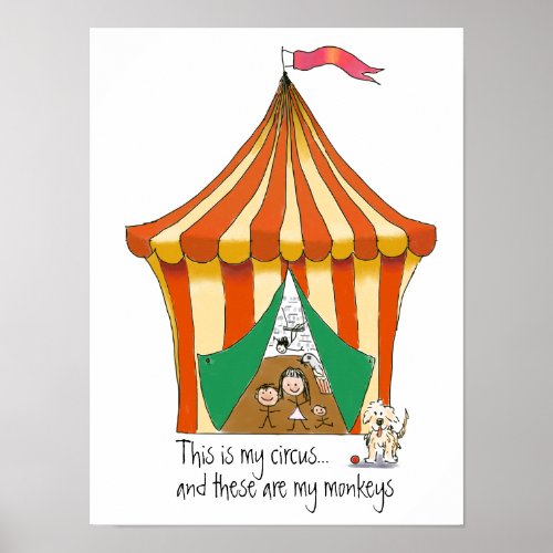 My Circus My Monkeys colorful cartoon illustration Poster
