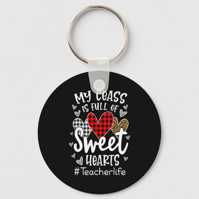 My Cl Is Full Of Heart Red Plaid Leopard Valent  Keychain (Front)