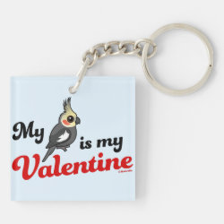 My Cockatiel Is My Valentine Square Keychain (double-sided)