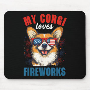 My Corgi Loves Fireworks 4th Of July Patriotic Dog Mouse Pad
