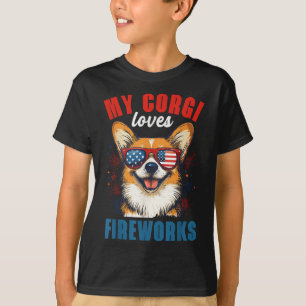 My Corgi Loves Fireworks 4th Of July Patriotic Dog T-Shirt