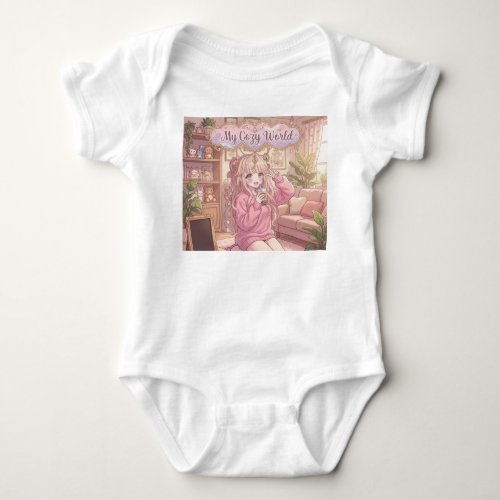 My Cozy World: Kawaii Girl & Plushies Nursery Art Baby Bodysuit
