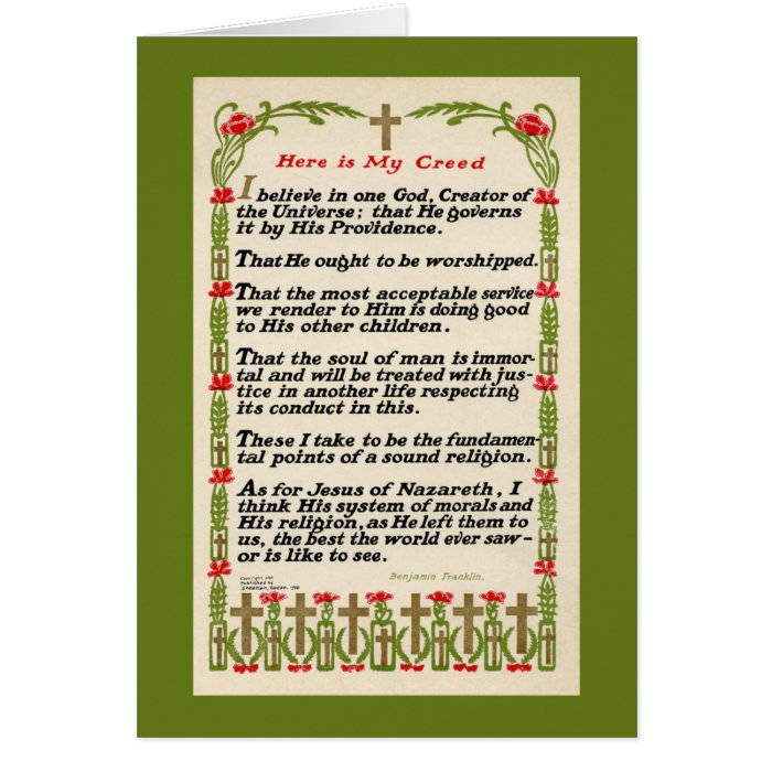 My Creed by Benjamin Franklin Card Green Border