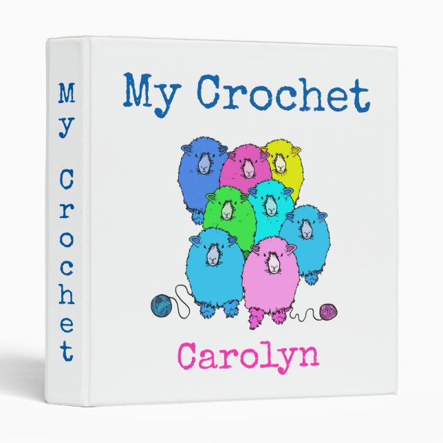 My crochet.  Fluffy sheep and yarn, with your name 3 Ring Binder (Front/Spine)