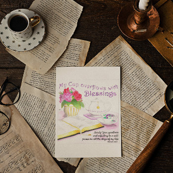 My Cup Overflows Inspirational Postcard by VisionsandVerses at Zazzle
