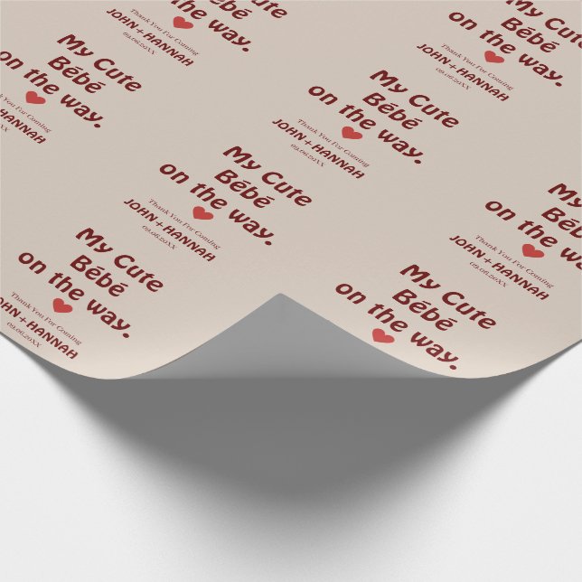 My Cute Bébé on the Way Funny Co-ed Baby Shower Wrapping Paper (Corner)