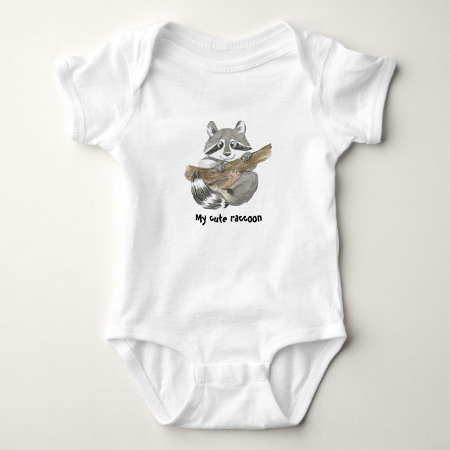 My cute Raccoon  throw pillow Baby Bodysuit (Front)