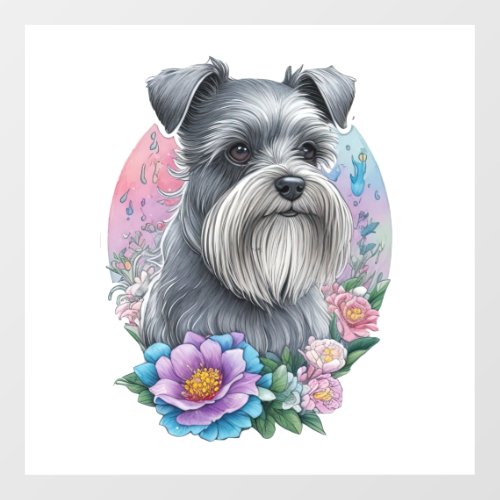 My cute Schnauzer dog and his flowers   Floor Decals