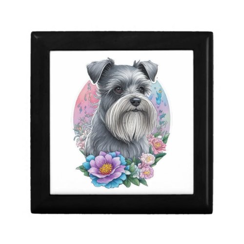 My cute Schnauzer dog and his flowers   Gift Box